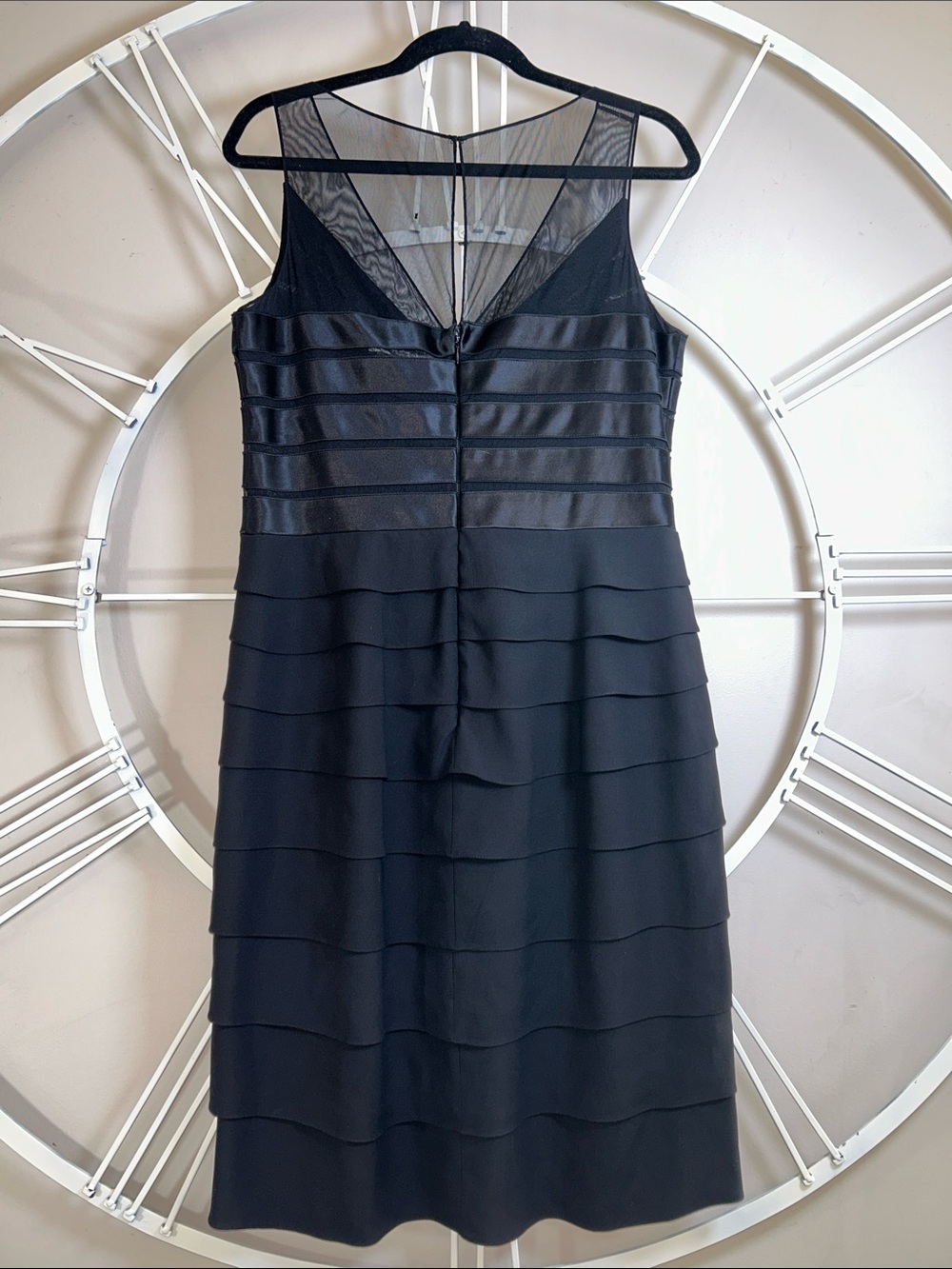 Chetta B 100% Silk Black V-Neck Tiered Midi Dress - Picture 6 of 13